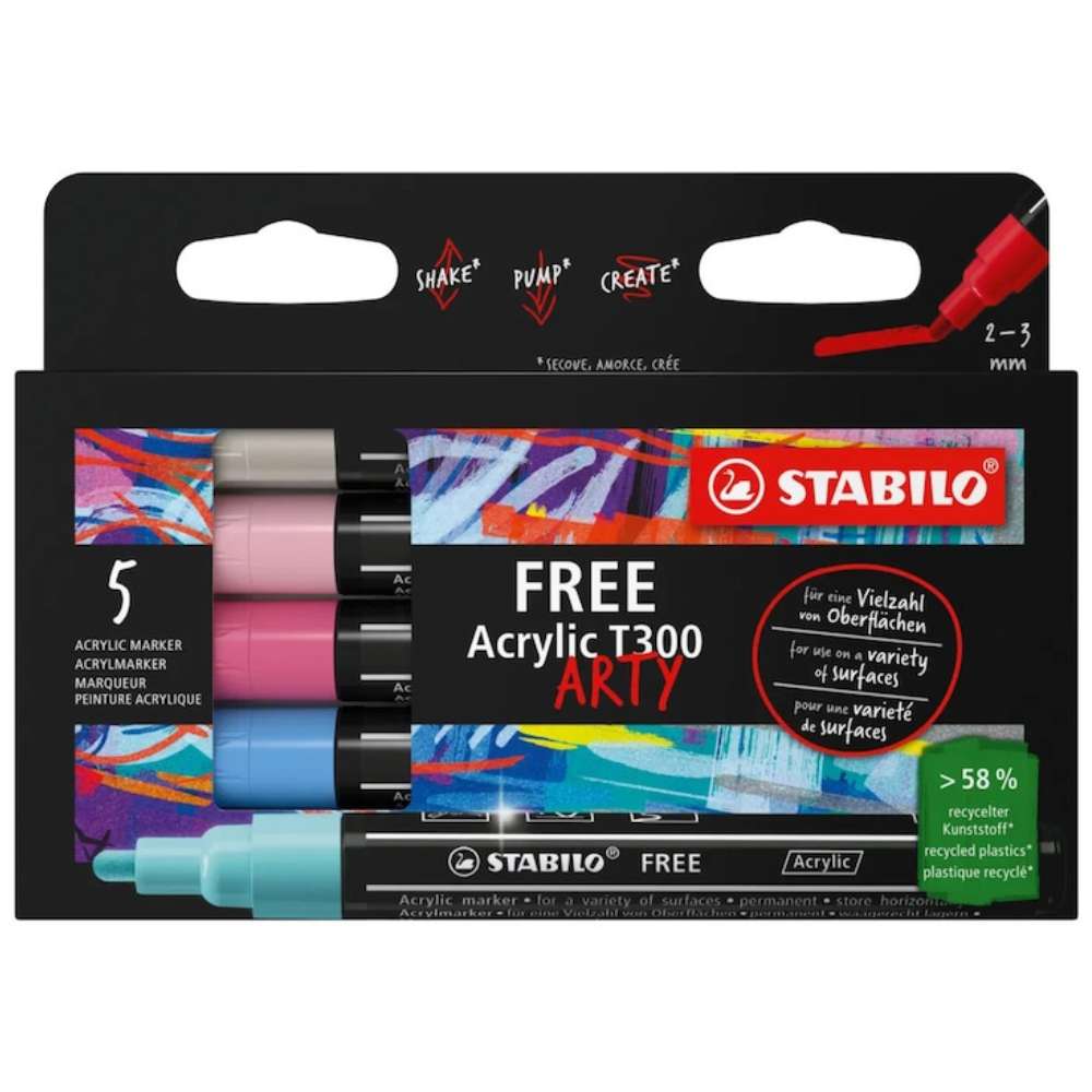 Marker acrilic Stabilo Free Acrylic T300,  set Candy, 5 culori / set