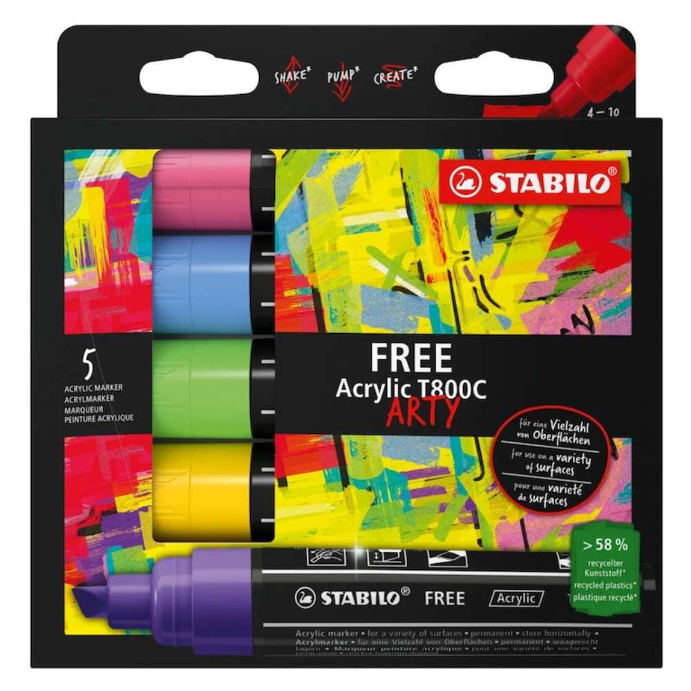 Marker acrilic Stabilo Free Acrylic T800,  set Seaside, 5 culori / set