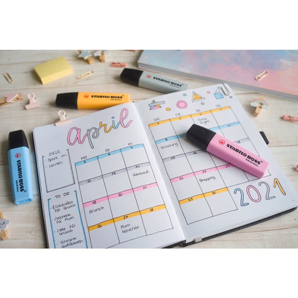 Textmarker Stabilo Boss Original Pastel, 15 culori / set, suport de birou