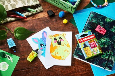 Textmarker Stabilo Boss mini Animal Vibes, 3 culori /blister, galben, roz, albastru