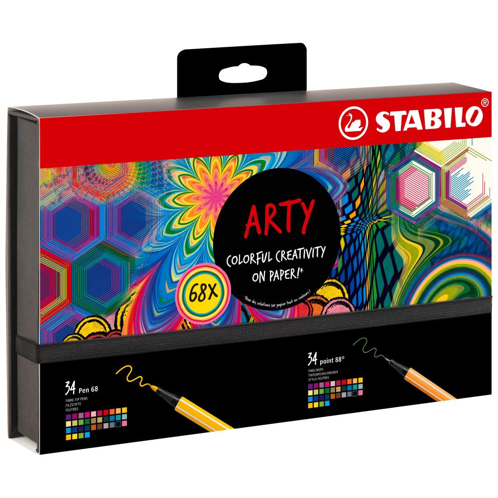 Stabilo Pen 68 x 34 culori, fineliner Stabilo Point 88 x 34 culori, 68 culori / set, etui carton Arty