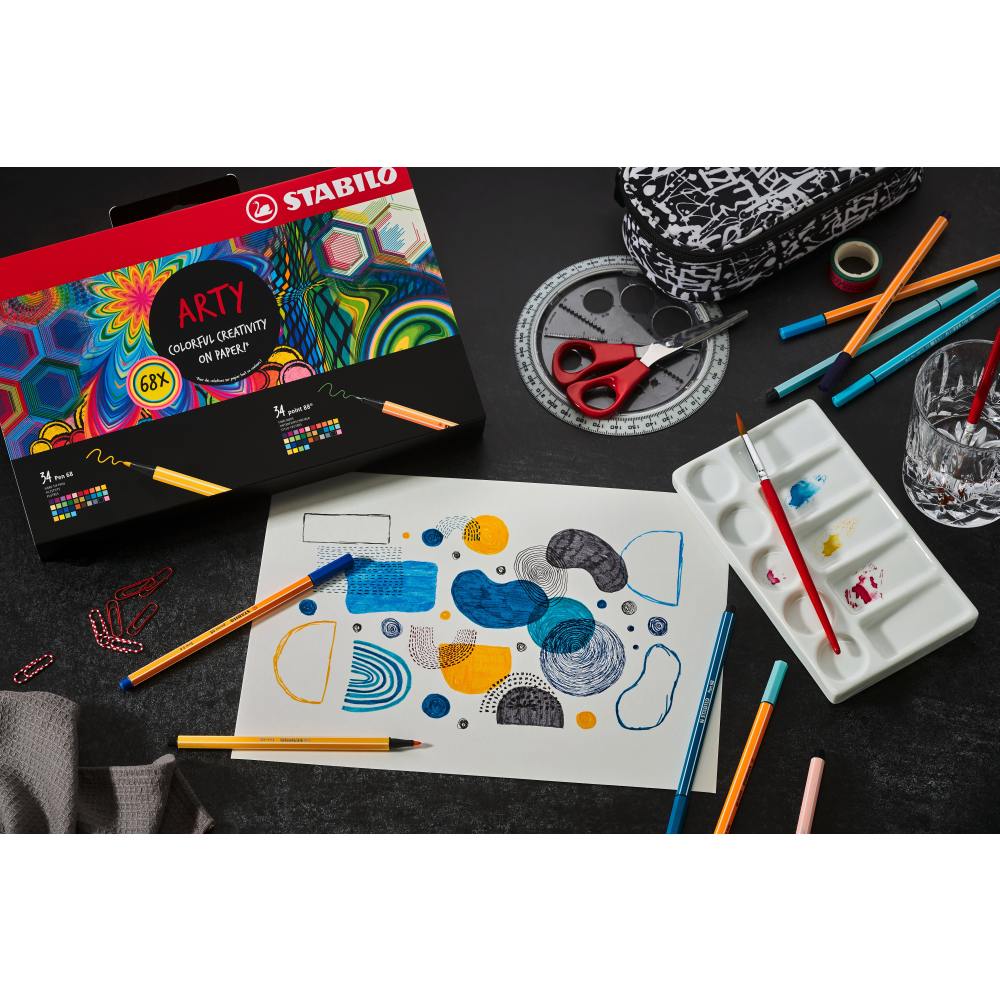 Stabilo Pen 68 x 34 culori, fineliner Stabilo Point 88 x 34 culori, 68 culori / set, etui carton Arty