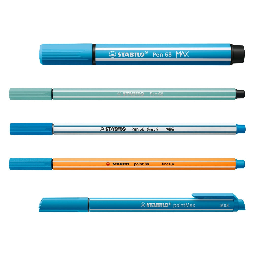 Stabilo Pen 68 x 11 culori, Point 88 x 12 culori, Pen 68 Brush x 11 culori, PointMax x 12 culori, Pen 68 Max x 9 culori, 55 bucati / set, etui carton Arty