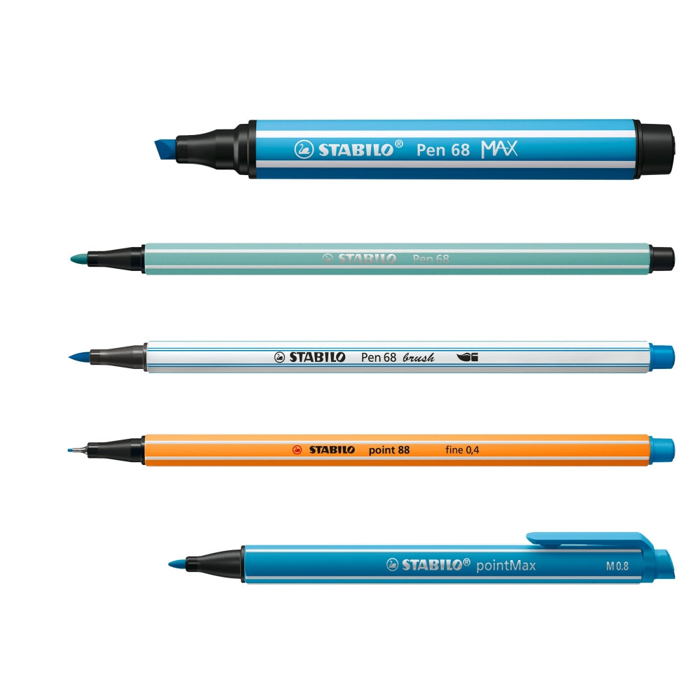 Stabilo Pen 68 x 11 culori, Point 88 x 12 culori, Pen 68 Brush x 11 culori, PointMax x 12 culori, Pen 68 Max x 9 culori, 55 bucati / set, etui carton Arty