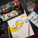 Stabilo Pen 68 Brush x 8 culori, Aquacolor x 16 culori, Point 88 x 12 culori, 36 bucati / set, cutie metalica Arty
