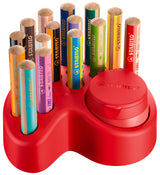 Creioane colorate Stabilo woody 3 in 1, 10 mm, 15 culori / set, ascutitoare, suport pentru birou