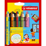 Creioane colorate Stabilo woody 3 in 1 duo, 10 mm, 5 bucati / set, ascutitoare, etui carton