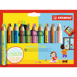 Creioane colorate Stabilo woody 3 in 1 duo, 10 mm, 10 bucati / set, ascutitoare, etui carton