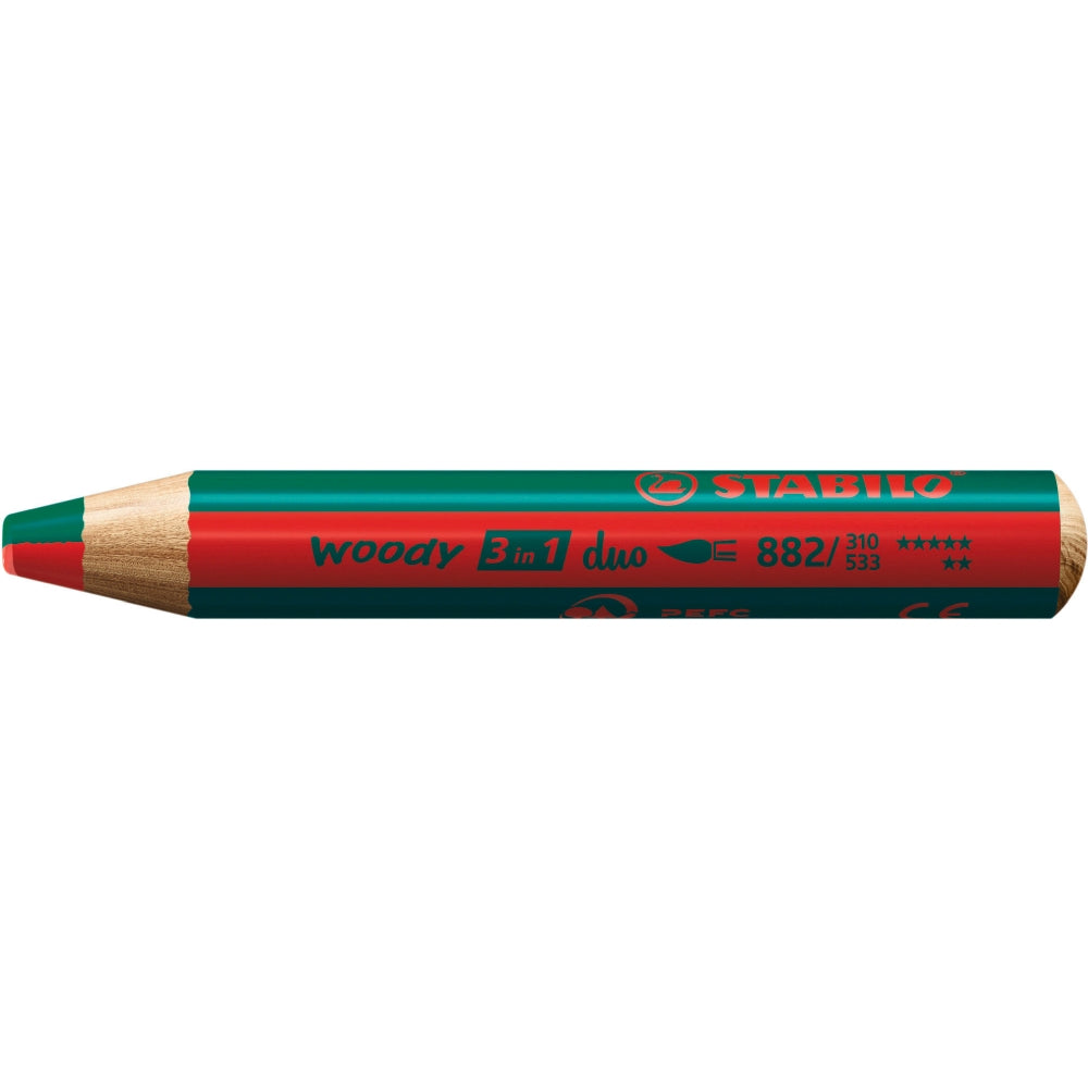 Creioane colorate Stabilo woody 3 in 1 duo, 10 mm, 10 bucati / set, ascutitoare, etui carton