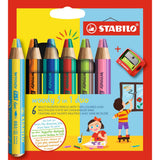 Creioane colorate Stabilo woody 3 in 1 duo, 10 mm, 6 bucati / set, ascutitoare, etui carton