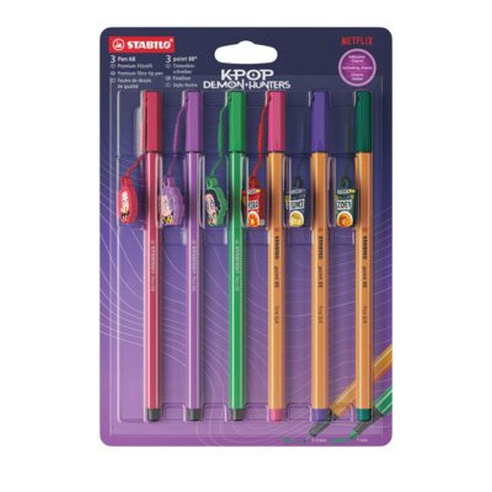Stabilo Point 88 x 3 culori, Pen 68 x 3 culori, 6 bucati / set, K-Pop Demon Hunters