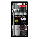 Stabilo Creative Tips, 2 culori x 0.2, 0.4, 0.7, 1 mm, brush, 10 bucati / set, negru, gri, etui carton Arty
