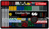 Stabilo Creative Tips, 6 culori mix 1 x 0.2, 0.4, 0.7, 1 mm, brush, 30 bucati / set, cutie metalica Arty