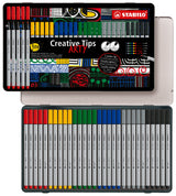 Stabilo Creative Tips, 6 culori mix 1 x 0.2, 0.4, 0.7, 1 mm, brush, 30 bucati / set, cutie metalica Arty