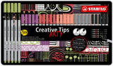 Stabilo Creative Tips, 6 culori mix  2 x 0.2, 0.4, 0.7, 1 mm, brush, 30 bucati / set, cutie metalica Arty
