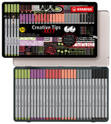 Stabilo Creative Tips, 6 culori mix  2 x 0.2, 0.4, 0.7, 1 mm, brush, 30 bucati / set, cutie metalica Arty