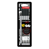 Stabilo Creative Tips, 0.2, 0.4, 0.7, 1 mm, brush 5 bucati / set, negru, etui carton Arty