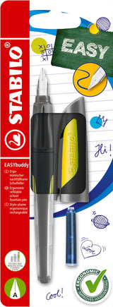 Stilou Stabilo EASYbuddy, M, black/lime, 1 rezerva, blister