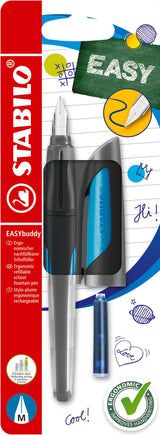 Stilou Stabilo EASYbuddy, M, black/light blue, 1 rezerva, blister