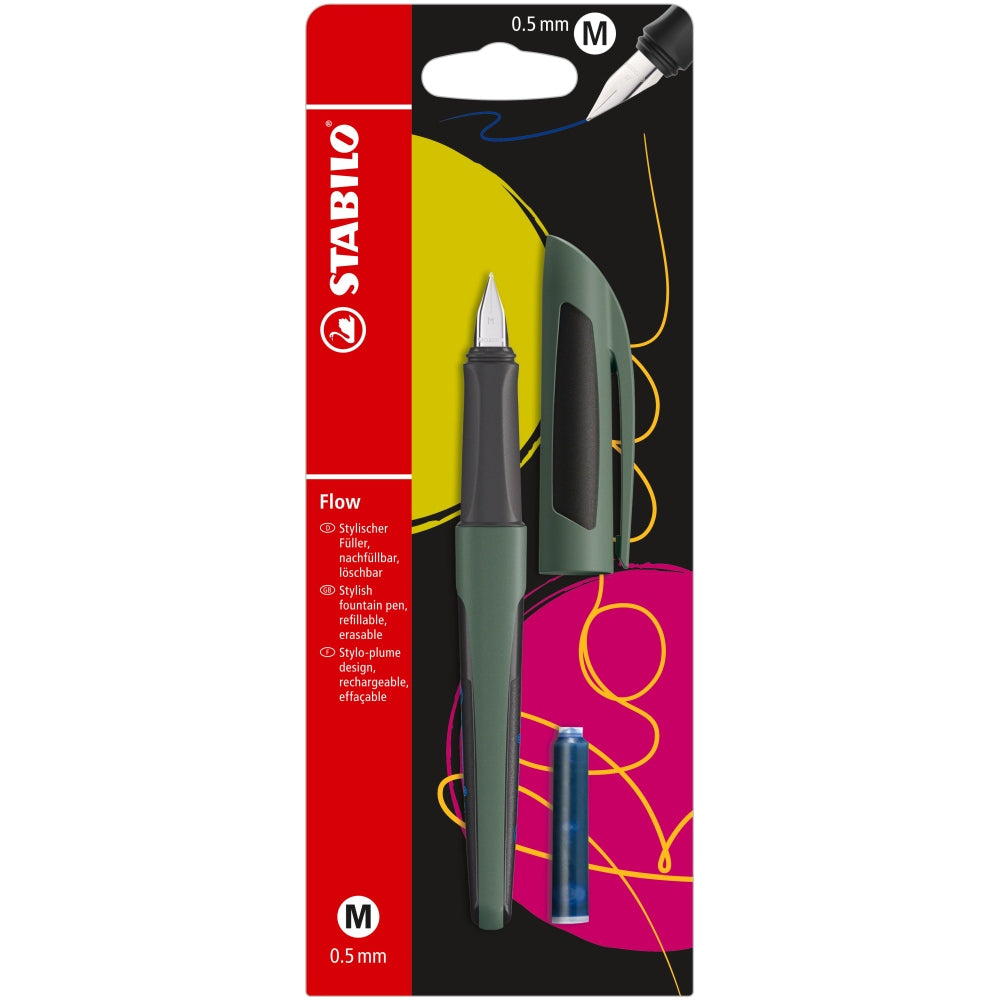 Stilou Stabilo Flow Sporty, M, 0.5 mm, verde /negru, 1 rezerva, blister