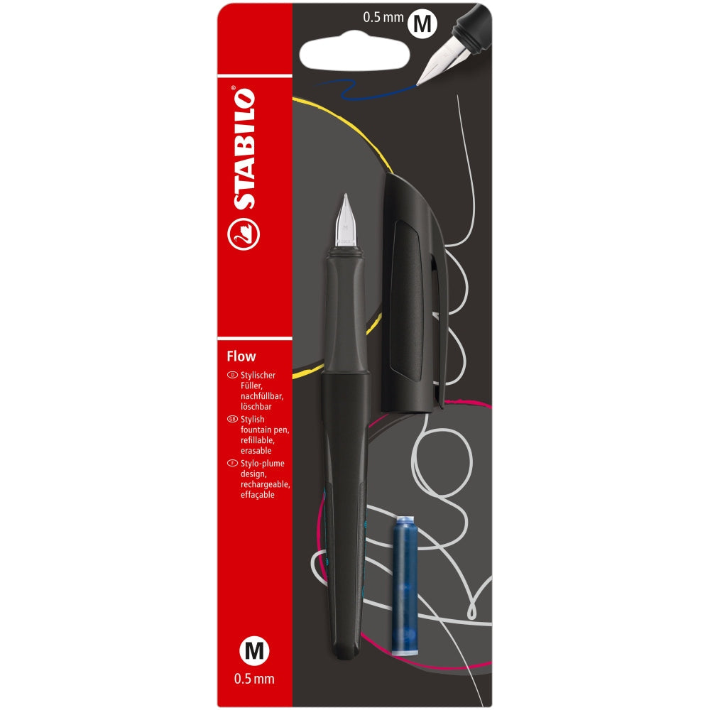 Stilou Stabilo Flow Activ, M, 0.5 mm, negru, 1 rezerva, blister