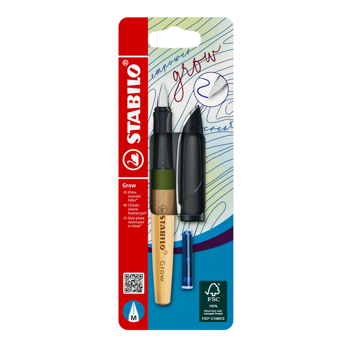 Stilou Stabilo EASYbirdy Grow, M, moos green / oak, materiale eco, 1 rezerva, blister
