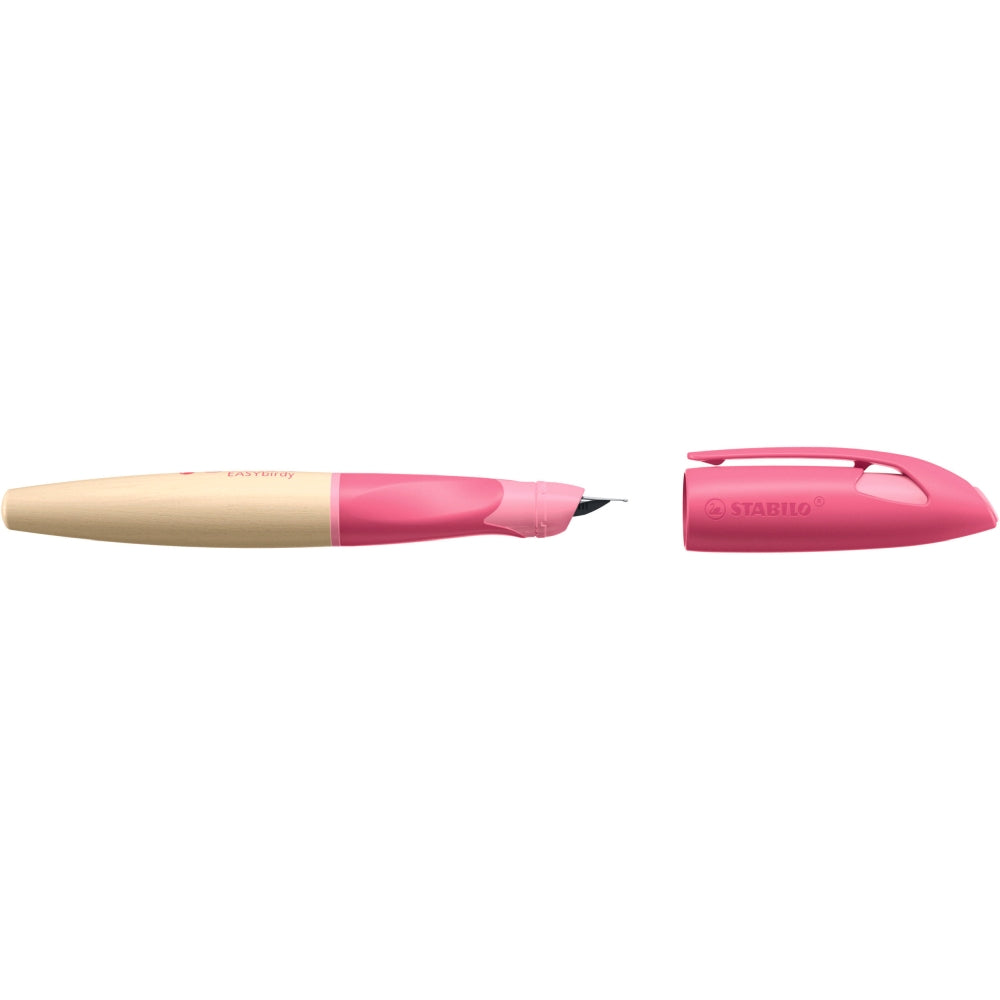 Stilou Stabilo EASYbirdy Timber, A, pentru dreptaci, pink, 1 rezerva, corp din lemn, blister