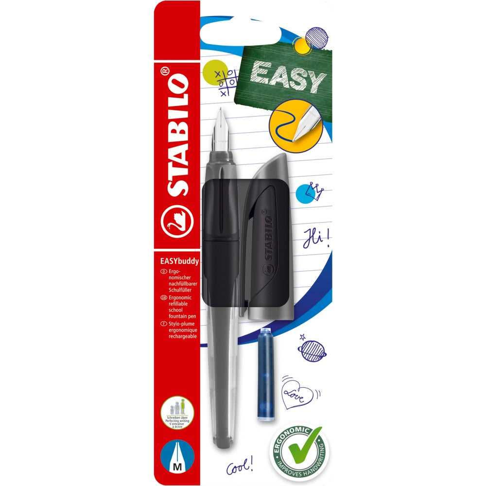 Stilou Stabilo EASYbirdy Twilight Sky, M, black, 1 rezerva, blister