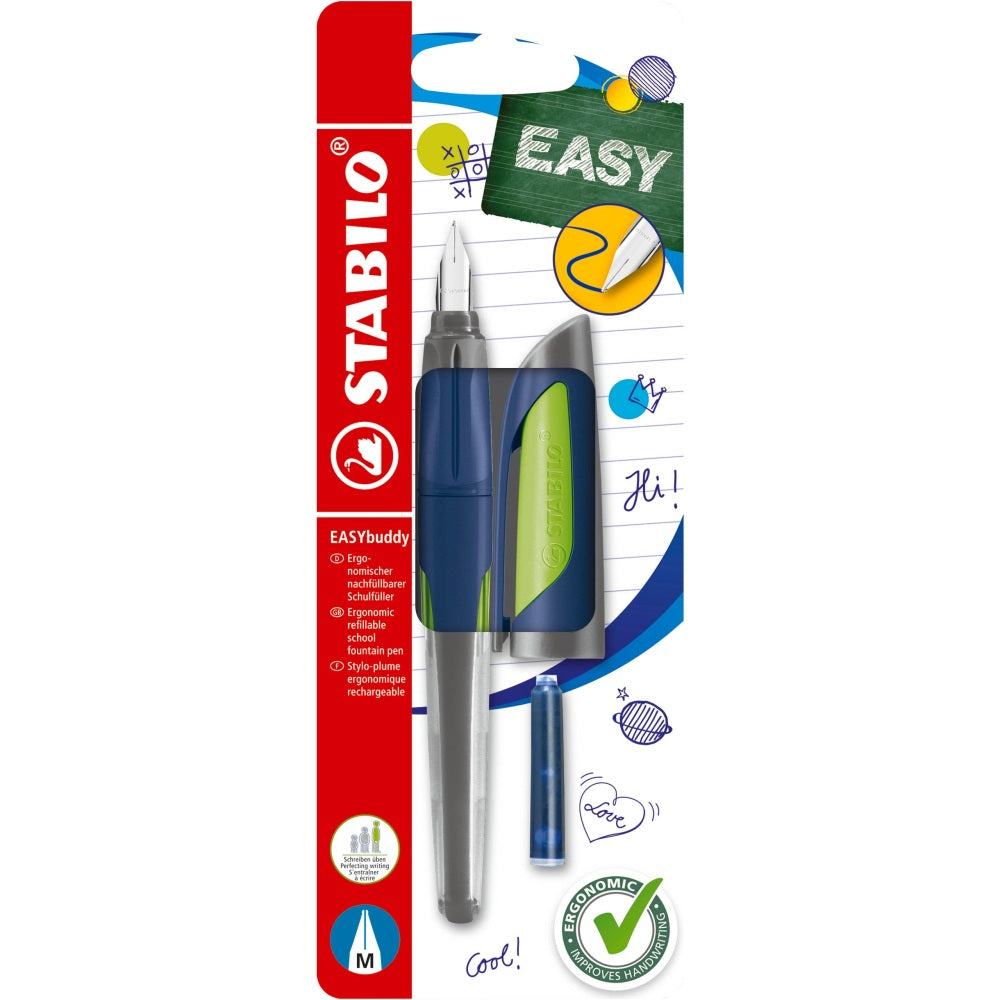 Stilou Stabilo EASYbirdy Twilight Sky, M, steelblue / lime, 1 rezerva, blister