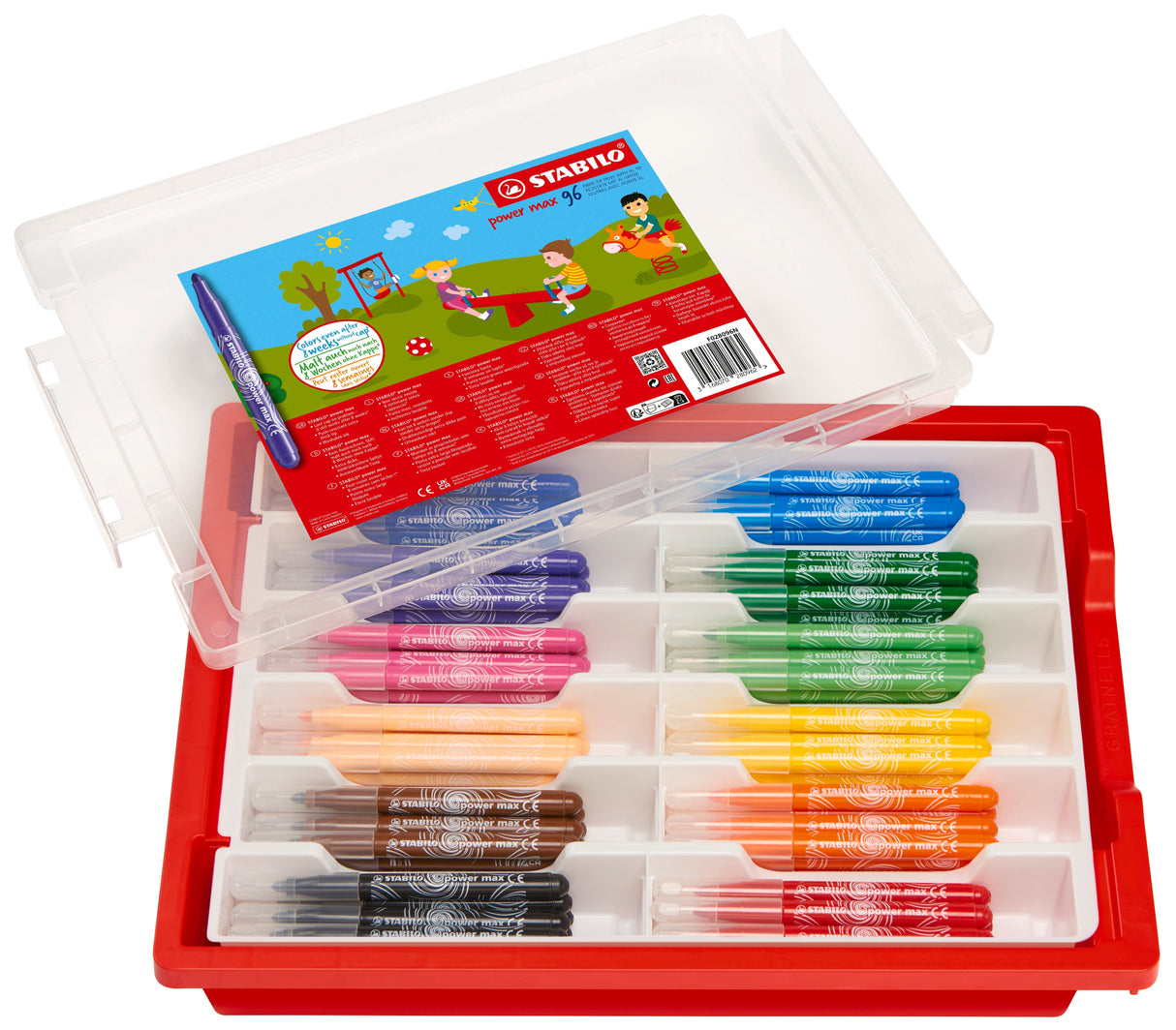 Carioca Stabilo Power Max, 3 mm, 12 culori , 96 bucati / set, cutie plastic