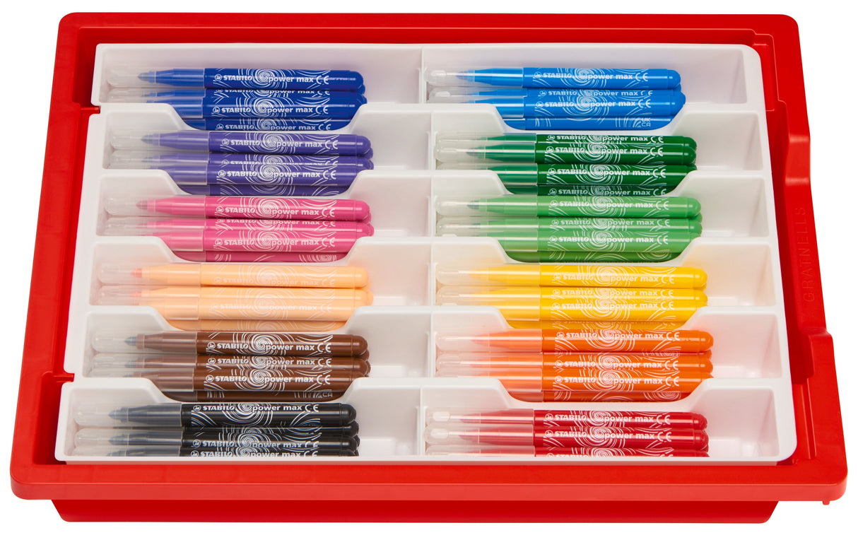 Carioca Stabilo Power Max, 3 mm, 12 culori , 96 bucati / set, cutie plastic