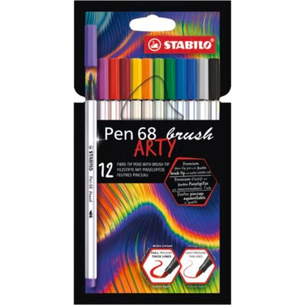 Carioca Stabilo Pen 68 Brush, cu varf tip pensula, 12 culori / set, cutie carton Arty