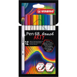 Carioca Stabilo Pen 68 Brush, cu varf tip pensula, 12 culori / set, cutie carton Arty