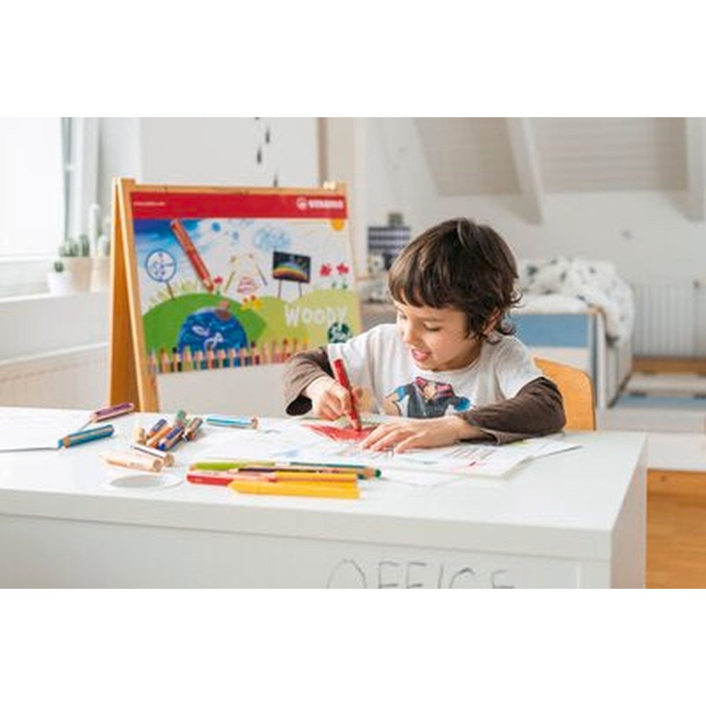 Creioane colorate Stabilo woody 3 in 1 duo, 10 mm, 10 bucati / set, ascutitoare, etui carton
