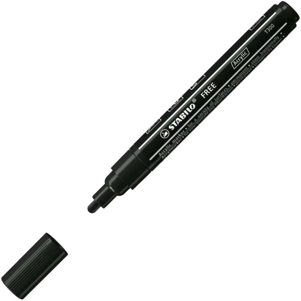 Marker acrilic Stabilo Free Acrylic Mix, T100, T 300, T 800, 3 bucati / set, negru