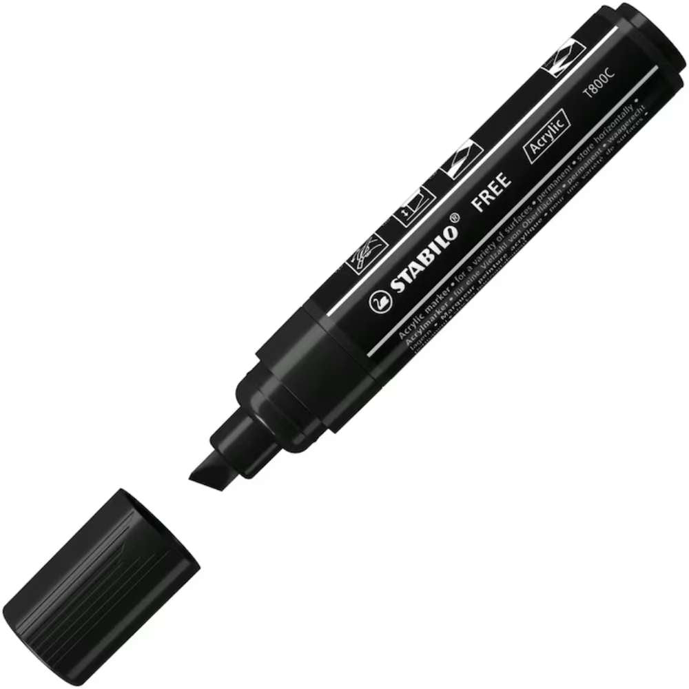 Marker acrilic Stabilo Free Acrylic Mix, T100, T 300, T 800, 3 bucati / set, negru
