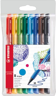 Fineliner Stabilo PointMax, 0.8 mm, 15 culori / set, etui carton Snooze