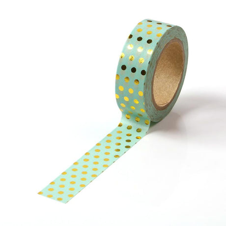 Banda Washi - Verde Deschis Model Buline Aurii Banda Washi Paperie.ro 