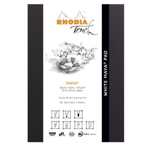 Rhodiarama caiet notite Maya negru A5 50 file hartie alba velina 120g/mp capsate in partea de sus Paperie.ro 