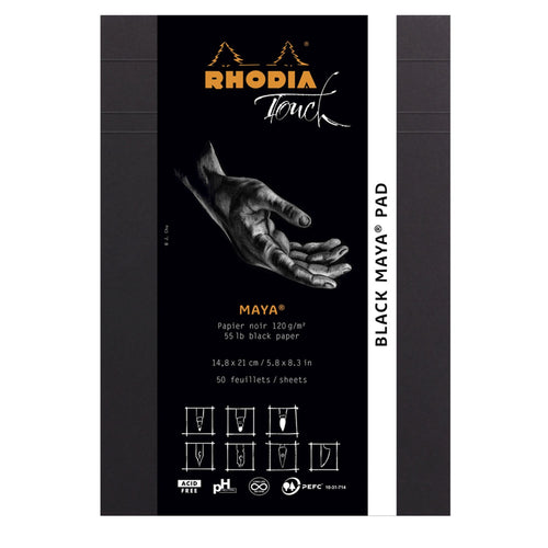 Rhodiarama caiet notite Maya negru A5 50 file hartie alba velina 120g/mp Paperie.ro 