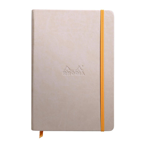 Caiet Agenda A5 Rhodiarama liniat, bej, 96 pagini, cu coperta rigida + elastic Agenda Rhodia 