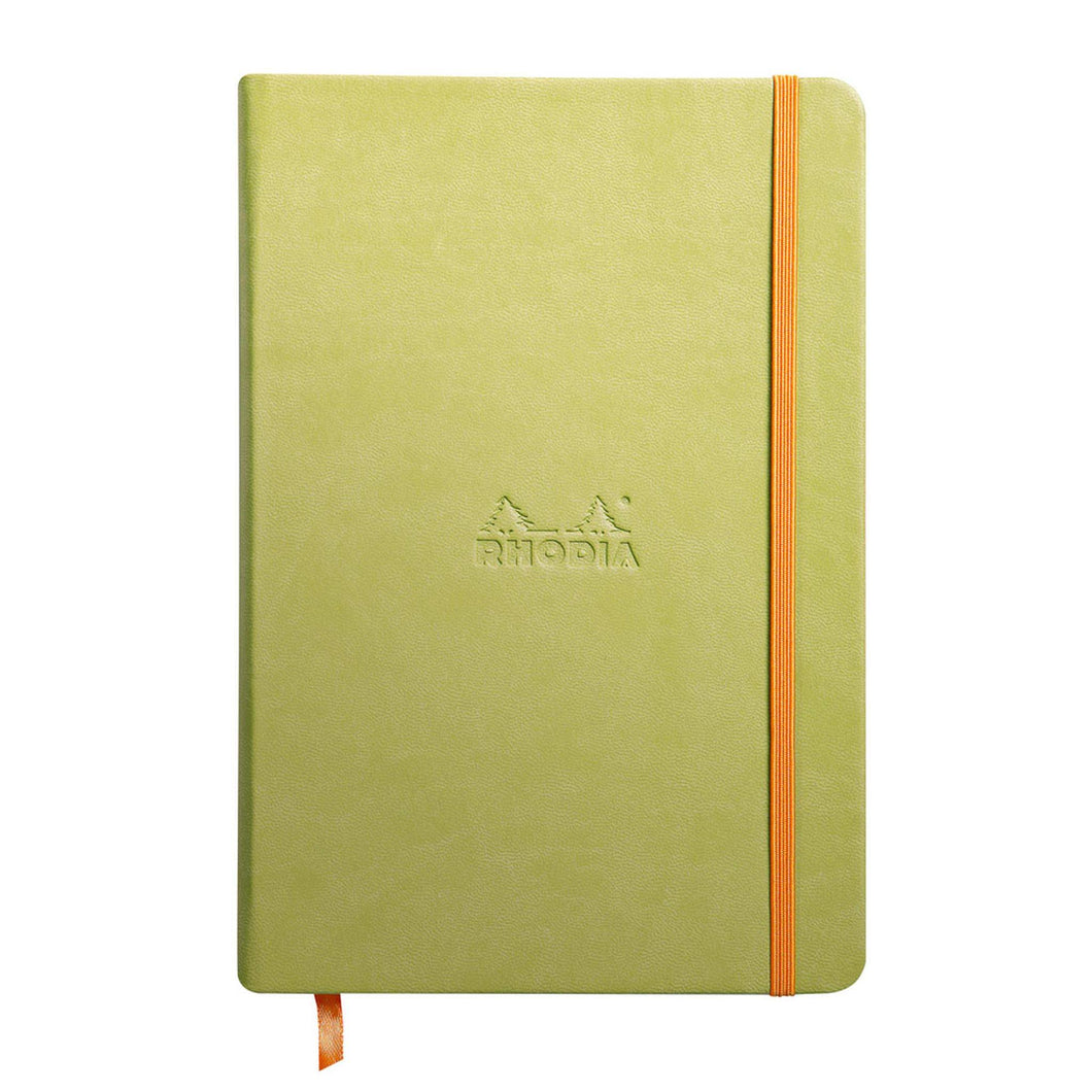 Caiet Agenda A5 Rhodiarama liniat, verde anason, 96 pagini, cu coperta rigida + elastic Agenda Rhodia 