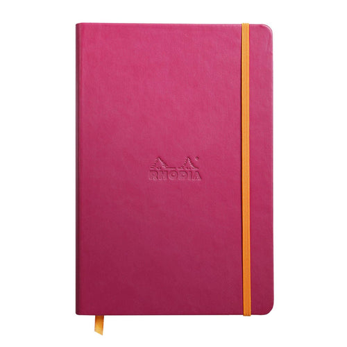 Caiet Agenda A5 Rhodiarama liniat, raspberry, 96 pagini, cu coperta rigida + elastic Agenda Rhodia 