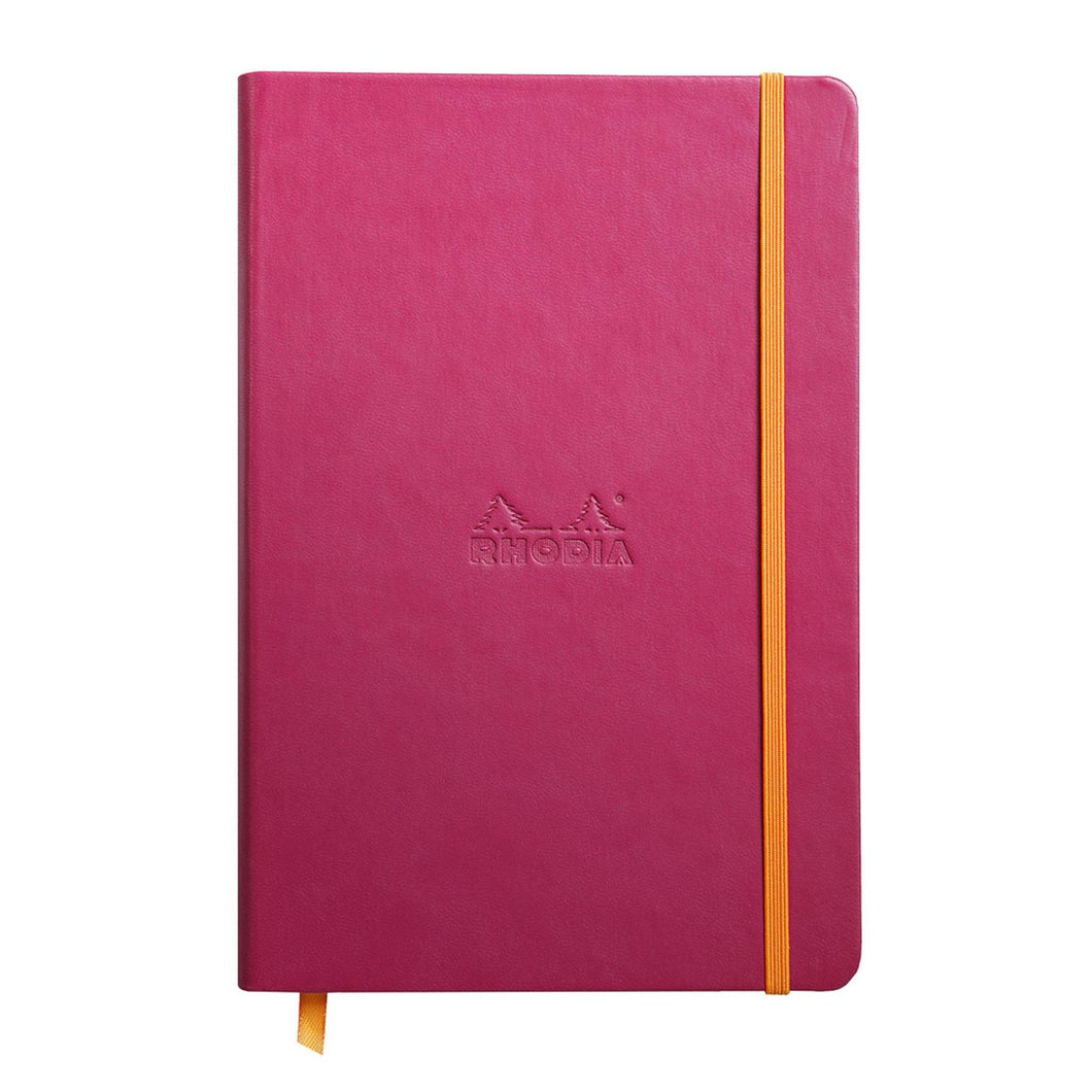 Caiet Agenda A5 Rhodiarama liniat, raspberry, 96 pagini, cu coperta rigida + elastic Agenda Rhodia 