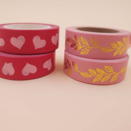Banda Washi - Roz model Frunze Banda Washi Paperie.ro 