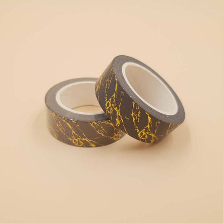 Banda Washi - Negru Model Insertii Aurii Banda Washi Paperie.ro 
