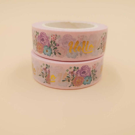Banda Washi - Roz Pal Model Hello cu Flori Banda Washi Paperie.ro 