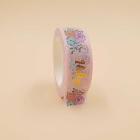 Banda Washi - Roz Pal Model Hello cu Flori Banda Washi Paperie.ro 
