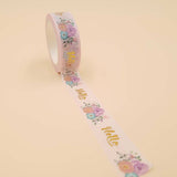 Banda Washi - Roz Pal Model Hello cu Flori Banda Washi Paperie.ro 