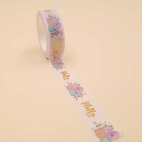 Banda Washi - Roz Pal Model Hello cu Flori Banda Washi Paperie.ro 